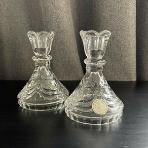 Vintage Anne Hutte German 24% Leaded Crystal Clear Candle Holders Set of 2